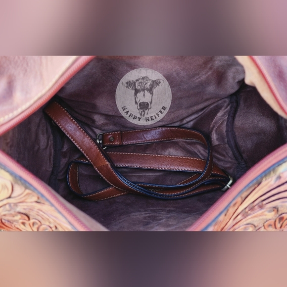 Genuine Cowhide And Handtooled Leather Speedy Bag - Picture 2 of 4